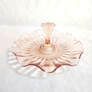 VTG Pink Peach Ruffled Glass Candy Dish AS IS